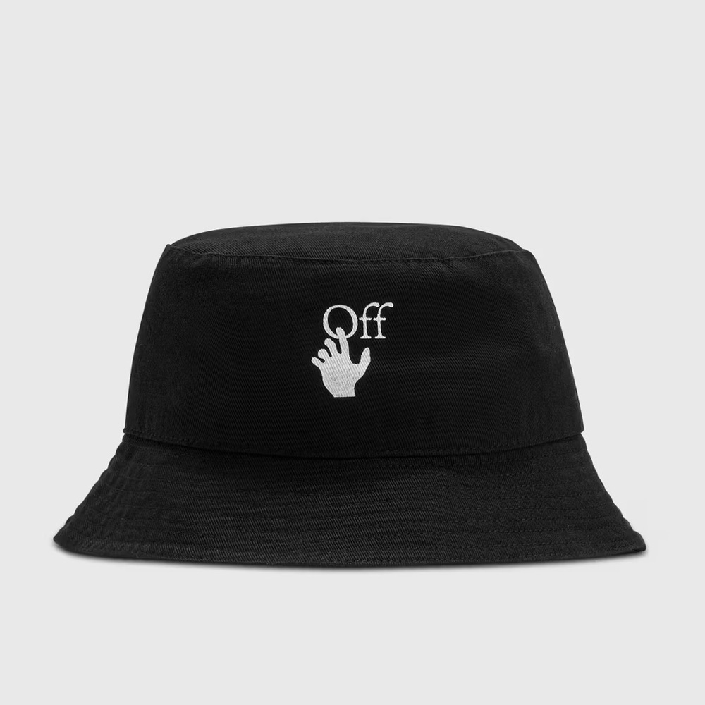 Off-White Black Bucket Hat with White Logo Hand